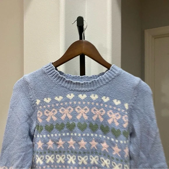 LoveShackFancy Womens Zaheer Pullover Feminine Heart Bow Sweater Pink Blue XS - Picture 3 of 11